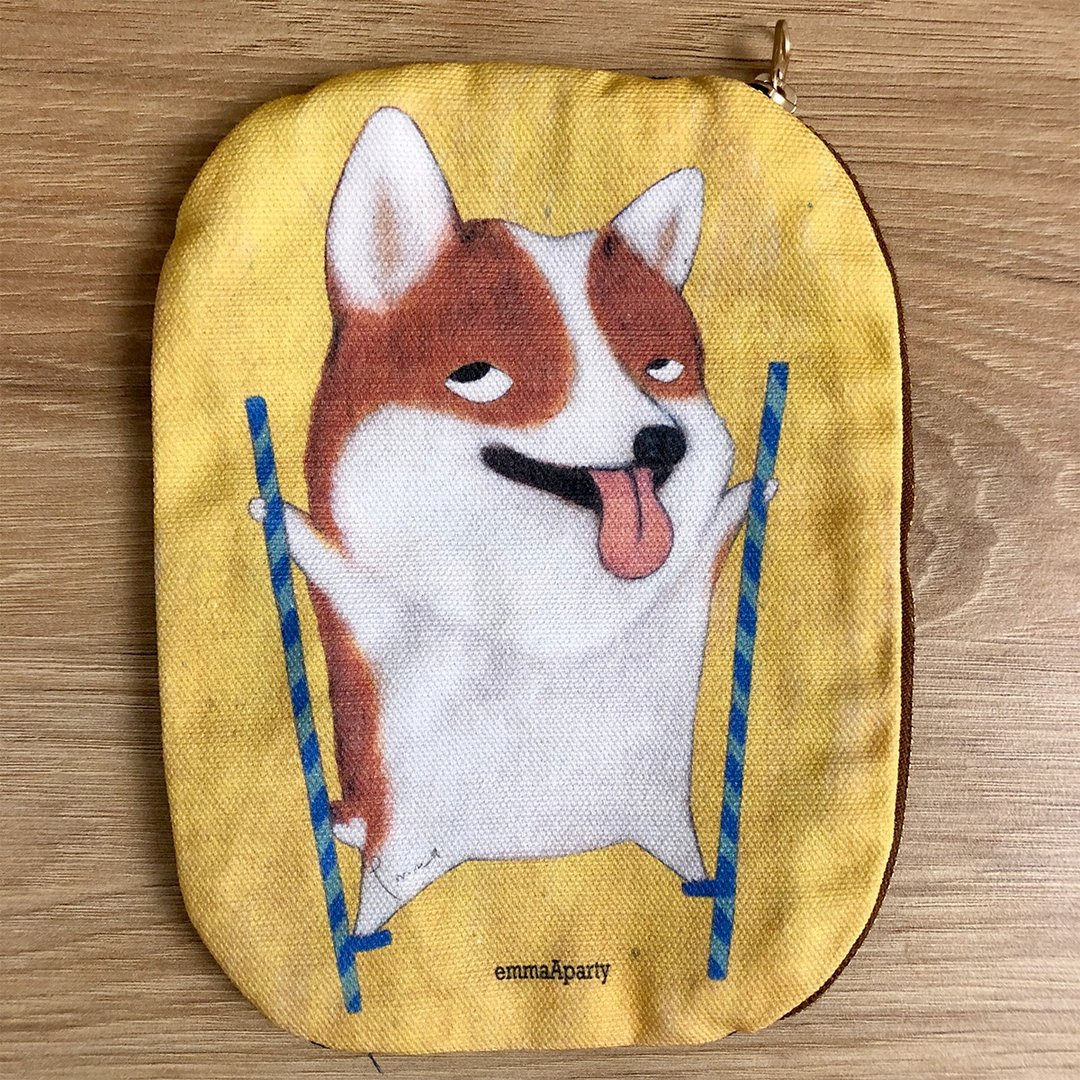 emmaAparty插画小包:踩高跷柯基 - 化妆包/杂物包 - 棉 