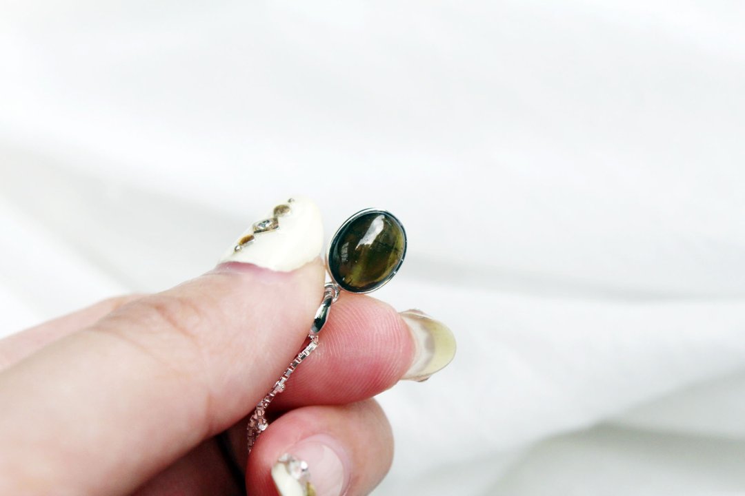 Tourmaline 天然石-海洋系绿碧玺925纯银项链 - 项链 - 宝石 绿色