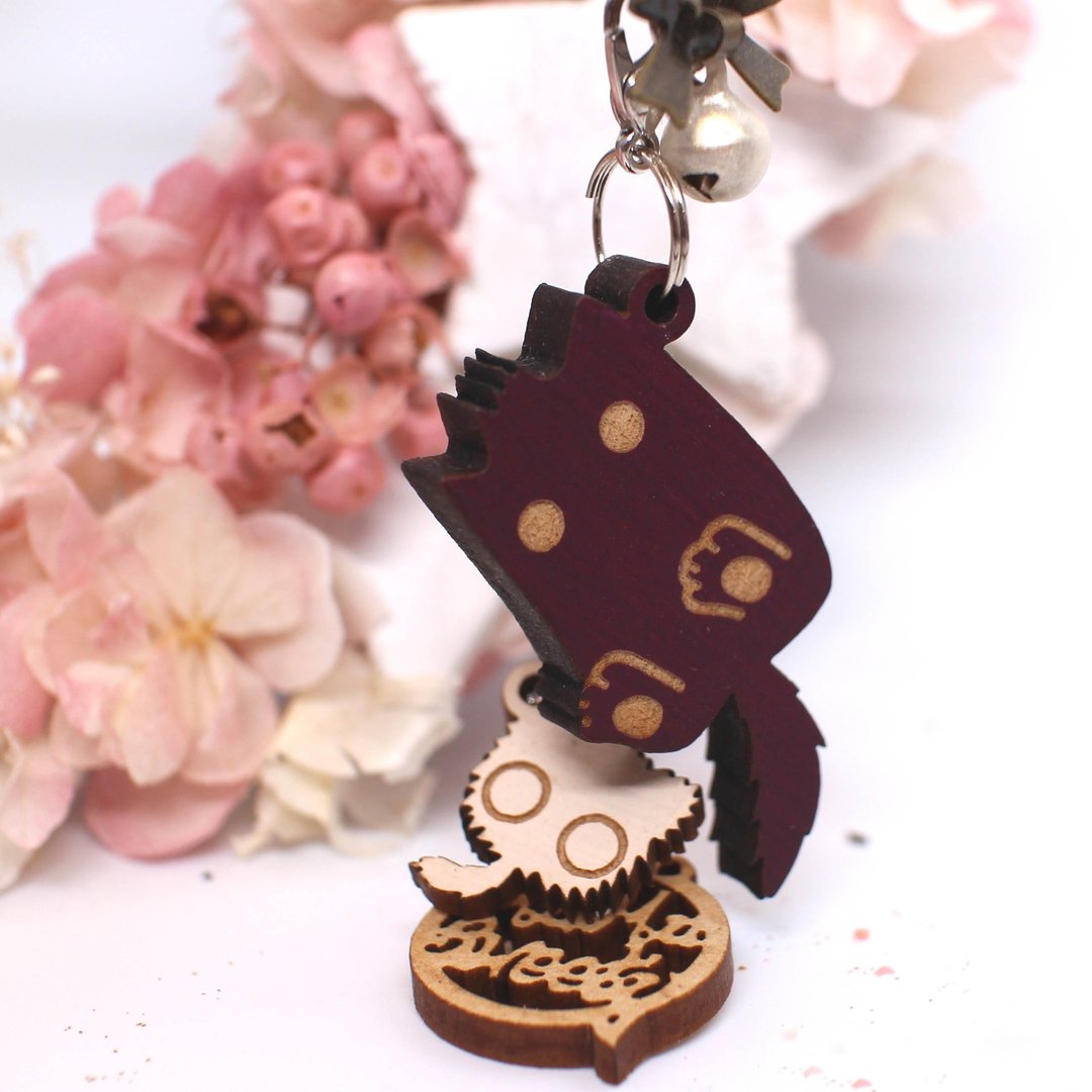 MuMu Sweety ✿ 紫怪怪猫与毛球 / 钥匙圈 / 手机吊饰 - 钥匙链/钥匙包 - 木头 白色