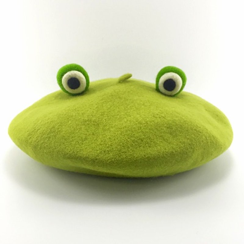 handmade 羊毛毡纯手作 贝雷帽 青蛙 画家帽 可爱风 - 帽子 - 羊毛 绿色