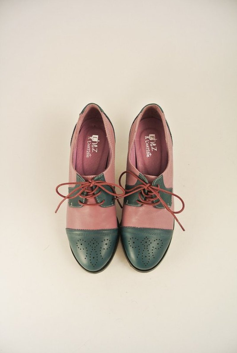 去动物园郊游会唱歌。葡萄拼绿微跟牛津鞋。 - 女款休闲鞋 - 真皮 