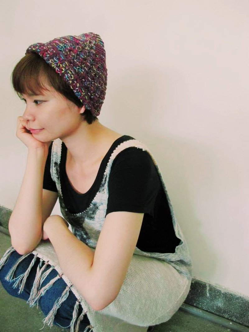 Lan 毛线帽子(暗葡萄紫底) - 帽子 - 其他材质 紫色