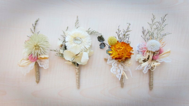 Kinki手作 干燥新郎胸花 伴郎胸花 主婚人胸花 时尚胸花  婚纱外拍 卡斯比亚 毛笔花 麦杆菊 千日红 - 胸针 - 植物．花 