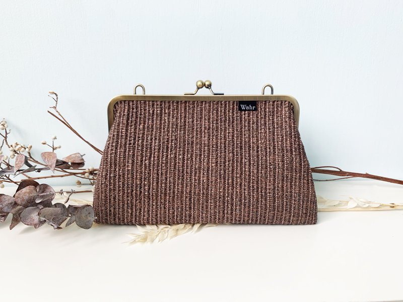 咖啡棕疏密绳编 口金包 手拿包 侧背包 肩背包 随身包 编织包 - 侧背包/斜挎包 - 聚酯纤维 咖啡色