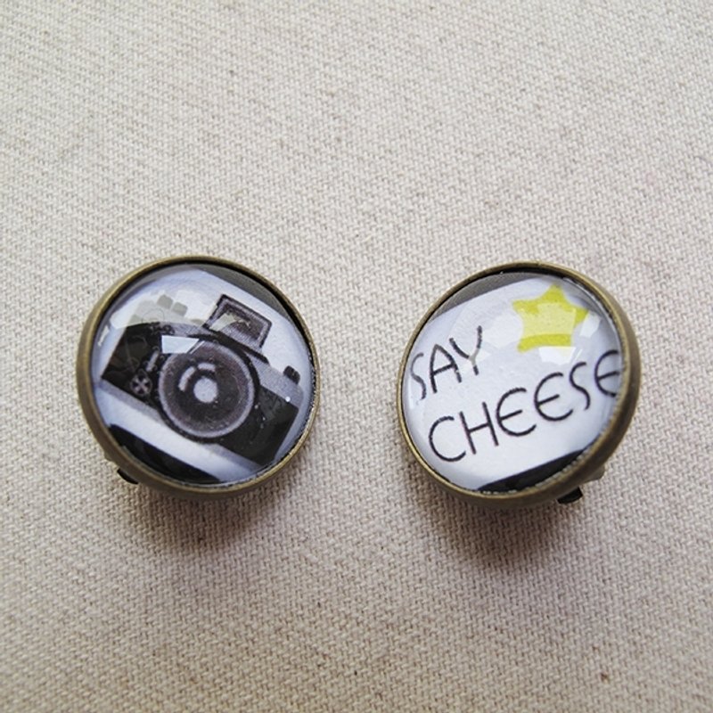 圆形耳夹耳针 - 黑色摄影~来微笑 - 耳环/耳夹 - 其他金属 黑色