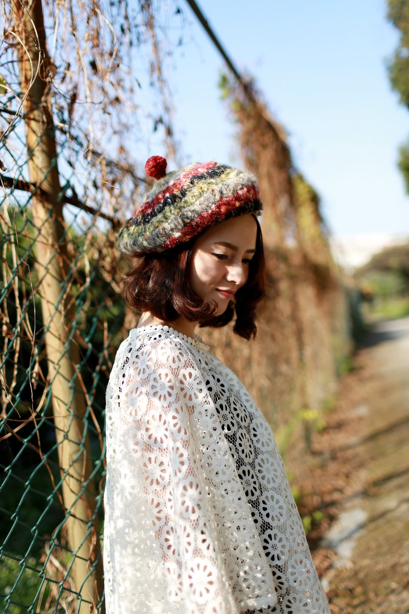 MR.STORE 手工毛線帽子 森林童話多色貝雷帽 畫家帽 - 帽子 - 其他材质 