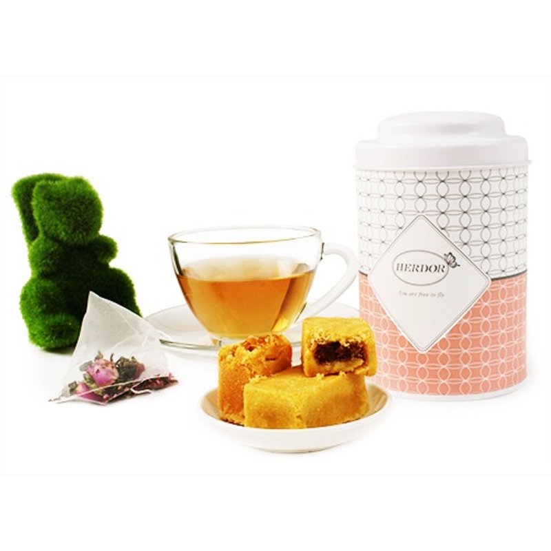 茶伴酥饼礼盒-约会前的香水(白桃乌龙)罐装茶包+凤梨酥【HERDOR茶礼盒】 - 茶 - 纸 蓝色
