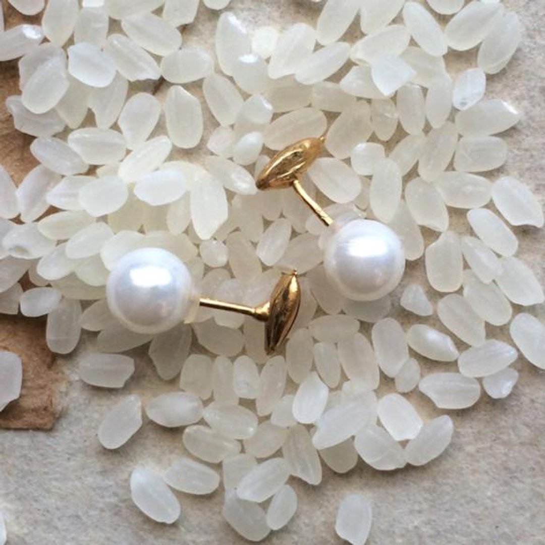 * Grain Series * fir grain earrings (gold / Pearl catch) - 耳环/耳夹 - 其他金属 