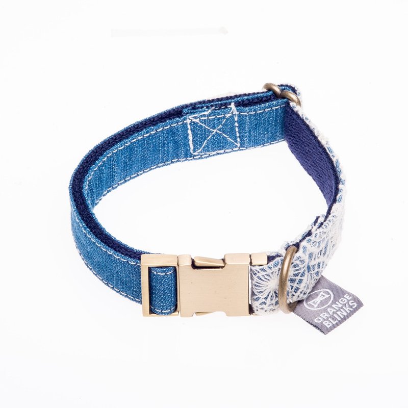 项圈 Orange Blinks 牛仔蕾丝  S/M/L (S/M完售) - 项圈/牵绳 - 棉．麻 多色