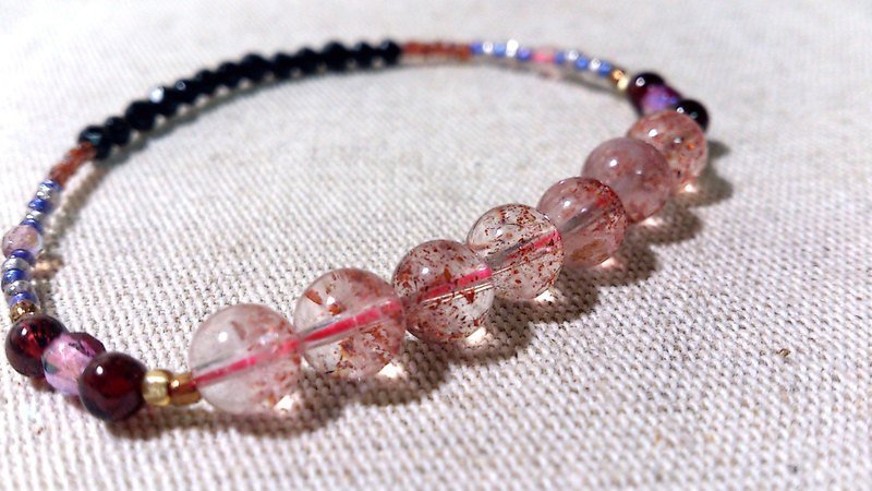 crystal in dearsharka || 草莓晶 x 红石榴石．甜美透丽的个性美丽 - 手链/手环 - 宝石 粉红色
