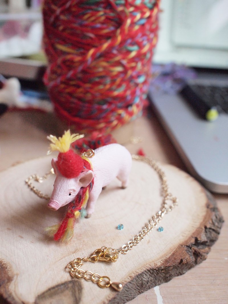 【动物派对系列】几派对暖暖小猪项链 - 项链 - 硅胶 粉红色