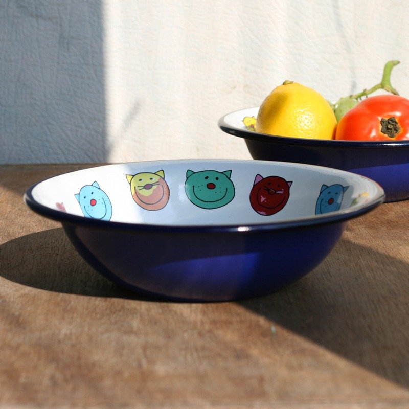 Smaltum布拉格 珐琅深盘  宝蓝 阔嘴喵咪 - 浅碟/小碟子 - 珐琅 蓝色