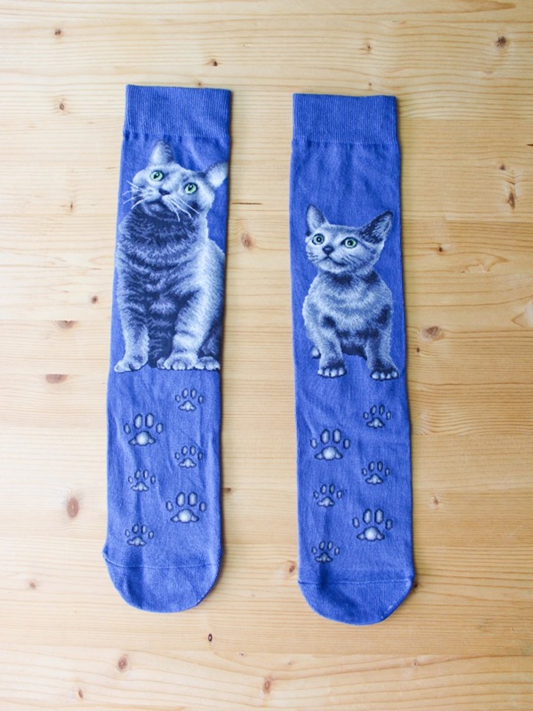 JHJ Design 加拿大品牌 高彩度针织棉袜 猫咪系列 俄罗斯蓝猫 女 - 袜子 - 棉 蓝色