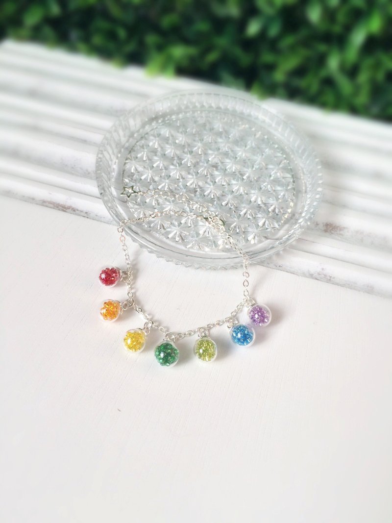 *Haku·Neko* 七色彩虹迷你手链 - 手链/手环 - 玻璃 多色