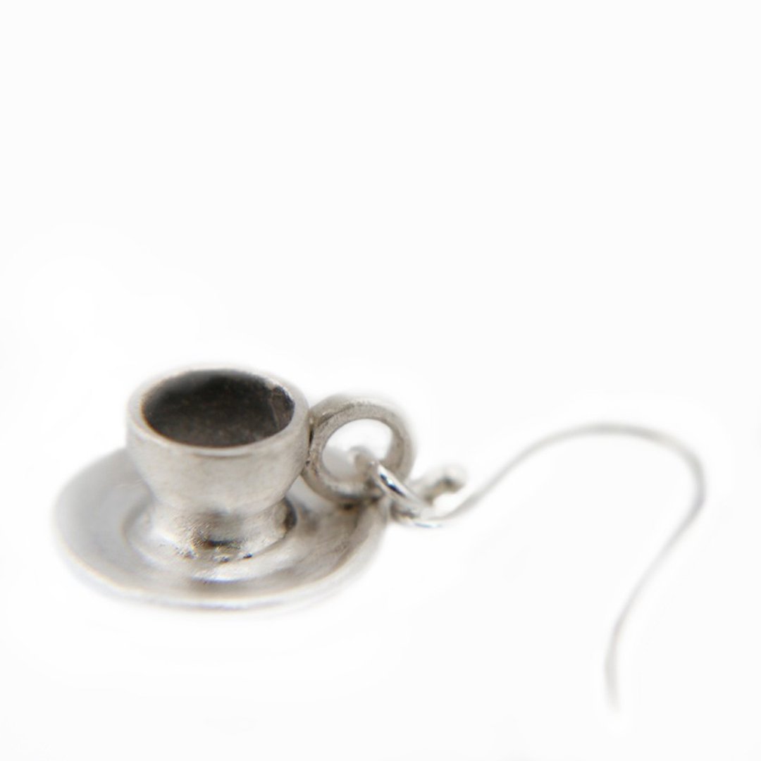咖啡好帮手 -立体咖啡杯- 耳勾式耳链式 耳环 - 耳环/耳夹 - 其他金属 银色