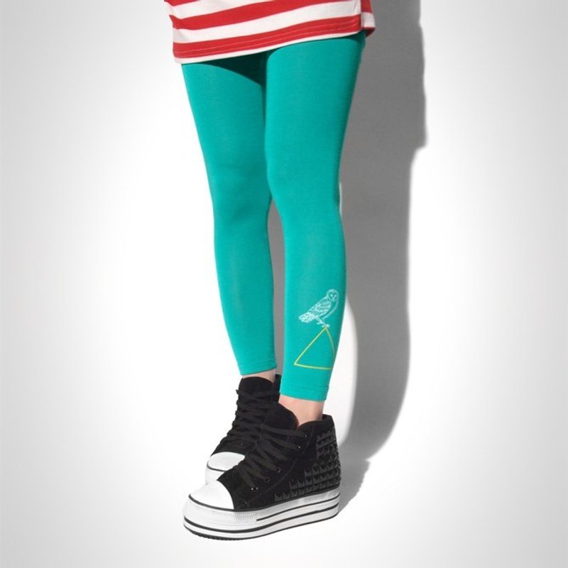 【HEY SUN】独立手作品牌· 智慧三角金字塔尖端猫头鹰湖水绿造型内搭裤 - 女装长裤 - 其他材质 绿色