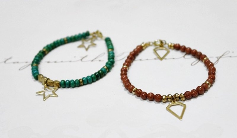 天然石x黄铜扣式手链_ 宇宙行星 //可改弹性手链// - 手链/手环 - 宝石 绿色