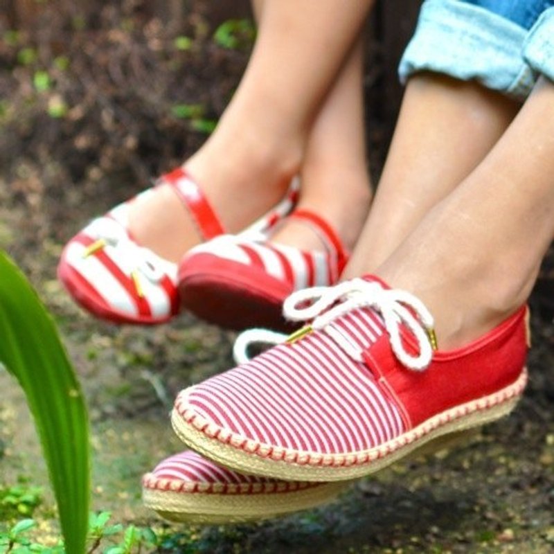 Amelia大人红白条纹休闲鞋 - 女款休闲鞋 - 棉．麻 红色