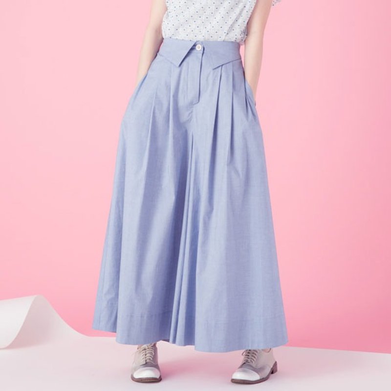 许许儿♪小领片宽宽裤裙-海阔天空蓝 - 女装长裤 - 其他材质 蓝色