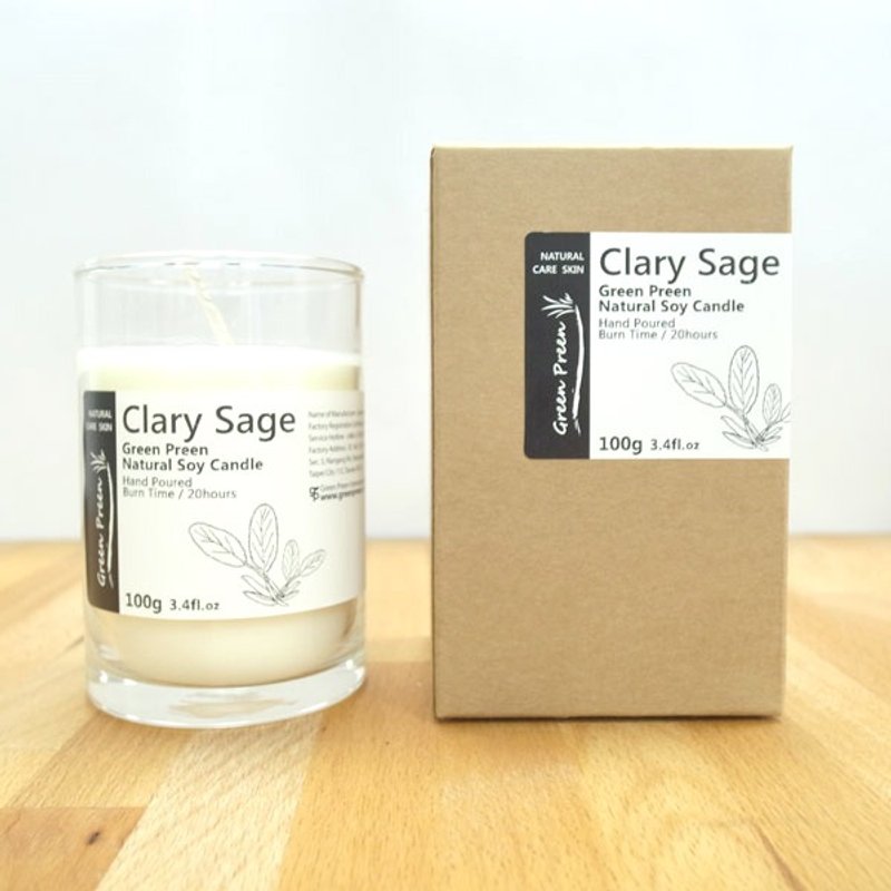 【绿机花园Green Plus】全手工天然大豆精油蜡烛 - 快乐鼠尾草 - 100g - 蜡烛/烛台 - 玻璃 白色