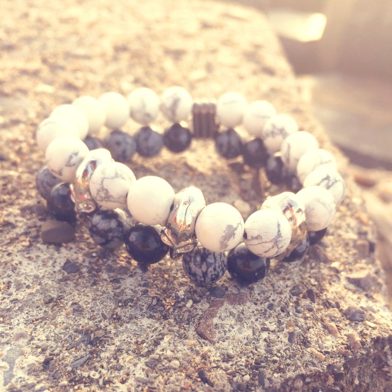 黑白纹石双链 - 手链/手环 - 其他材质 黑色