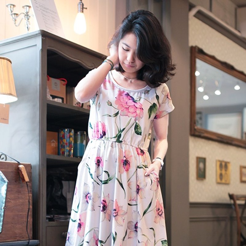 粉红白花伞洋 - 洋装/连衣裙 - 其他材质 