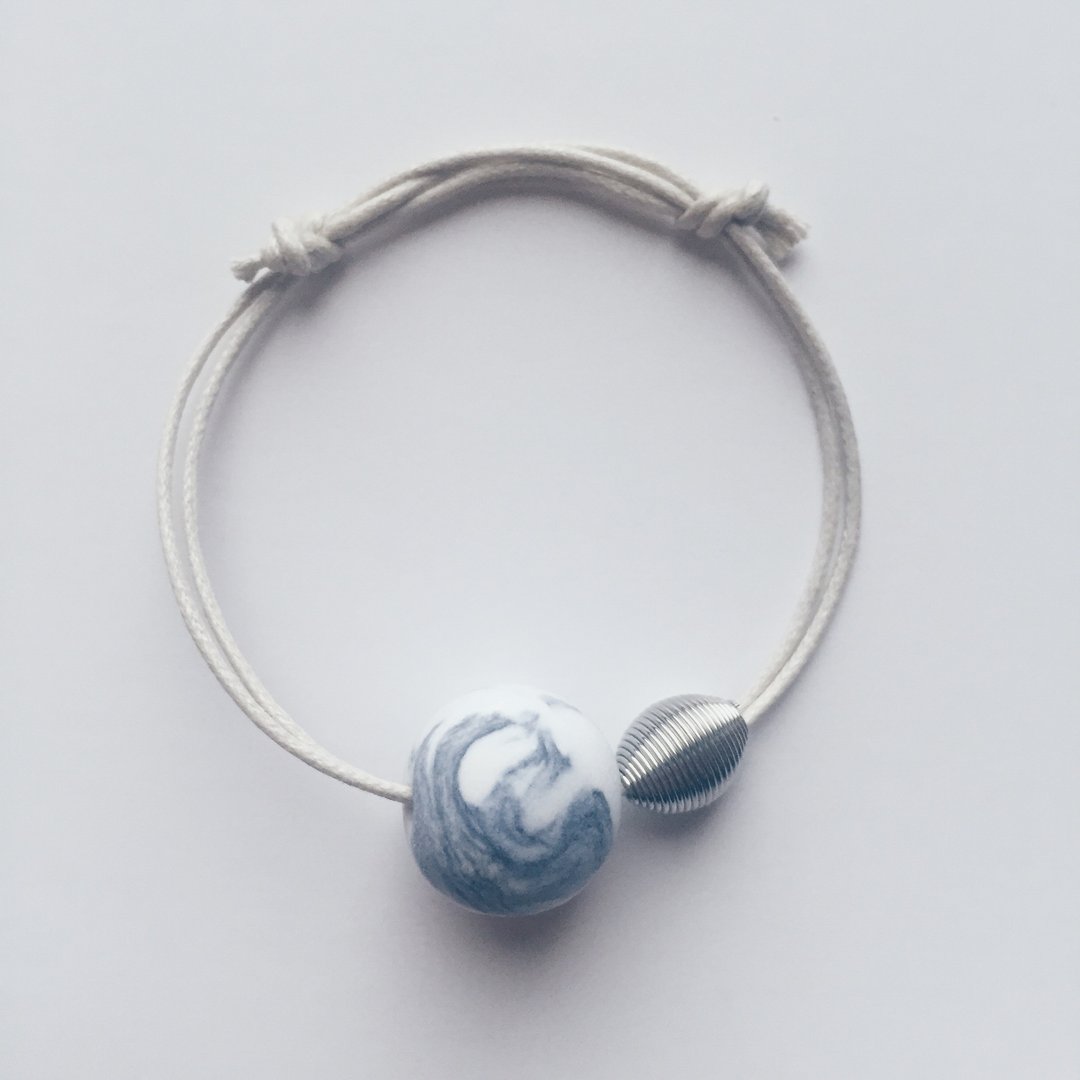 米白水墨轻黏土手链●Ink Style Bracelet● - 手链/手环 - 粘土 蓝色