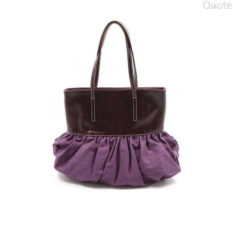 Quote Pleated Bag -- Leather and Canvas -- 皱褶包 厨师帽包 紫色 - 手提包/手提袋 - 真皮 紫色