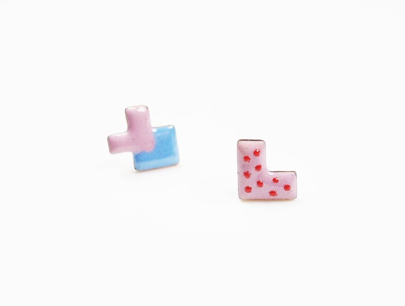 Simple Love Earrings 简单爱造型珐琅耳环(粉紫) - 耳环/耳夹 - 其他金属 粉红色