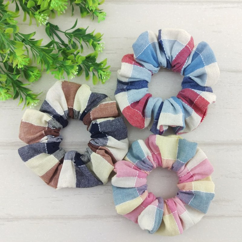 时尚格纹-共3色。手工甜甜圈发束 / 大肠圈 - 发饰 - 棉．麻 多色