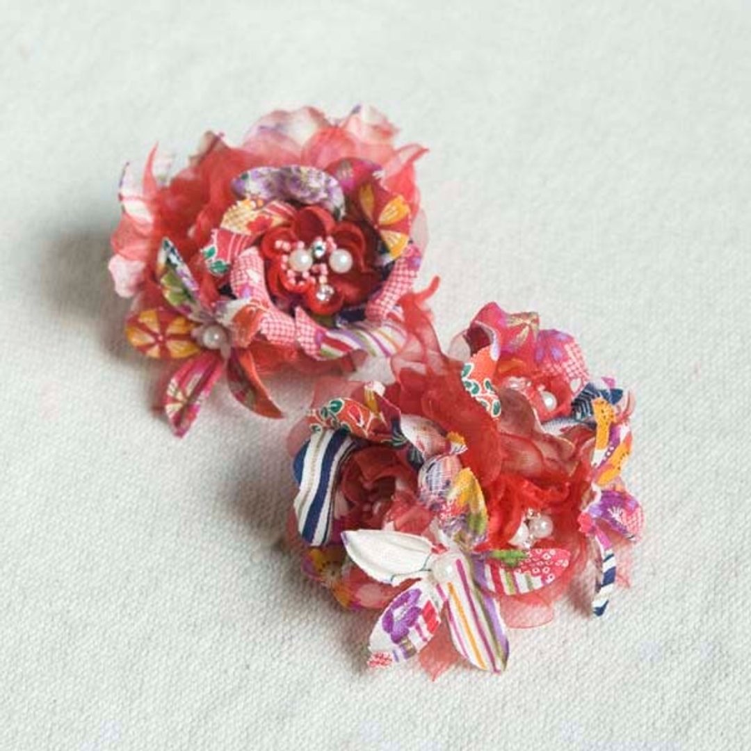 【MITHX】樱福,花宴,小侧夹胸针,造型发饰-红 - 发饰 - 棉．麻 红色