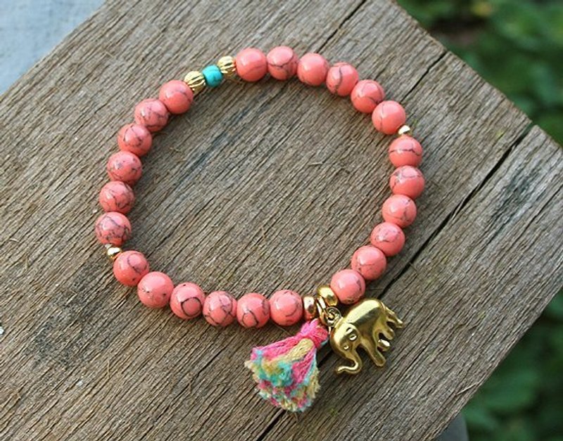 Le loisir/ 粉红松石黄铜大象手炼 - 手链/手环 - 其他材质 红色