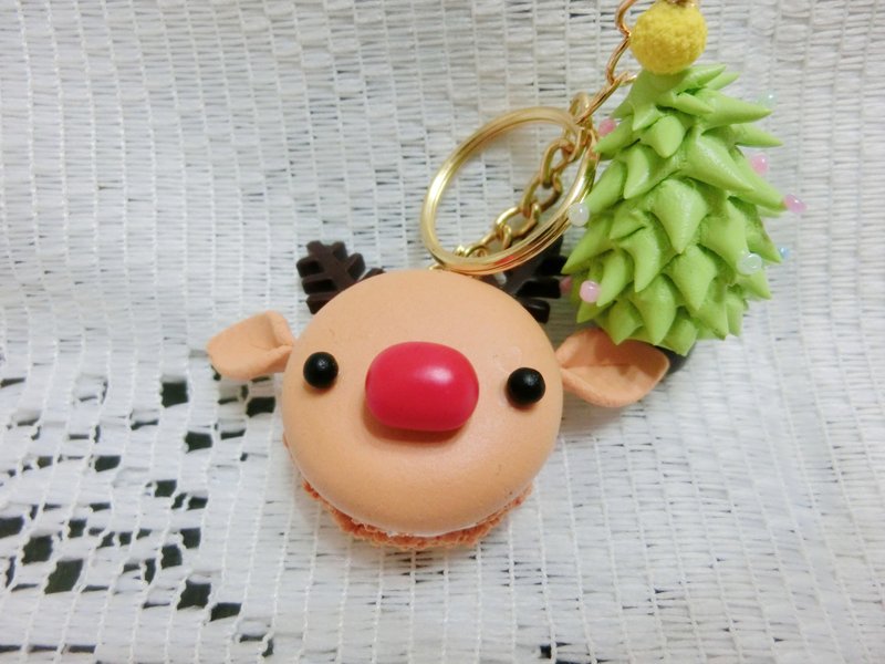 快乐圣诞☆焦糖麋鹿马卡龙 - 钥匙链/钥匙包 - 粘土 咖啡色