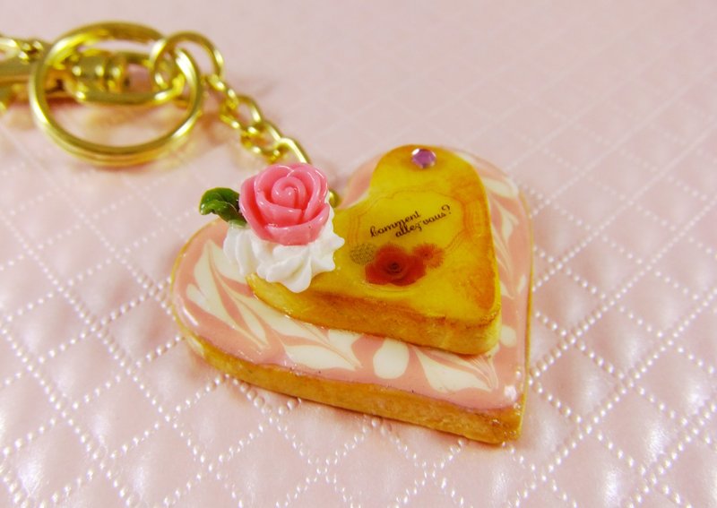 爱心饼干钥匙圈 - 钥匙链/钥匙包 - 粘土 粉红色