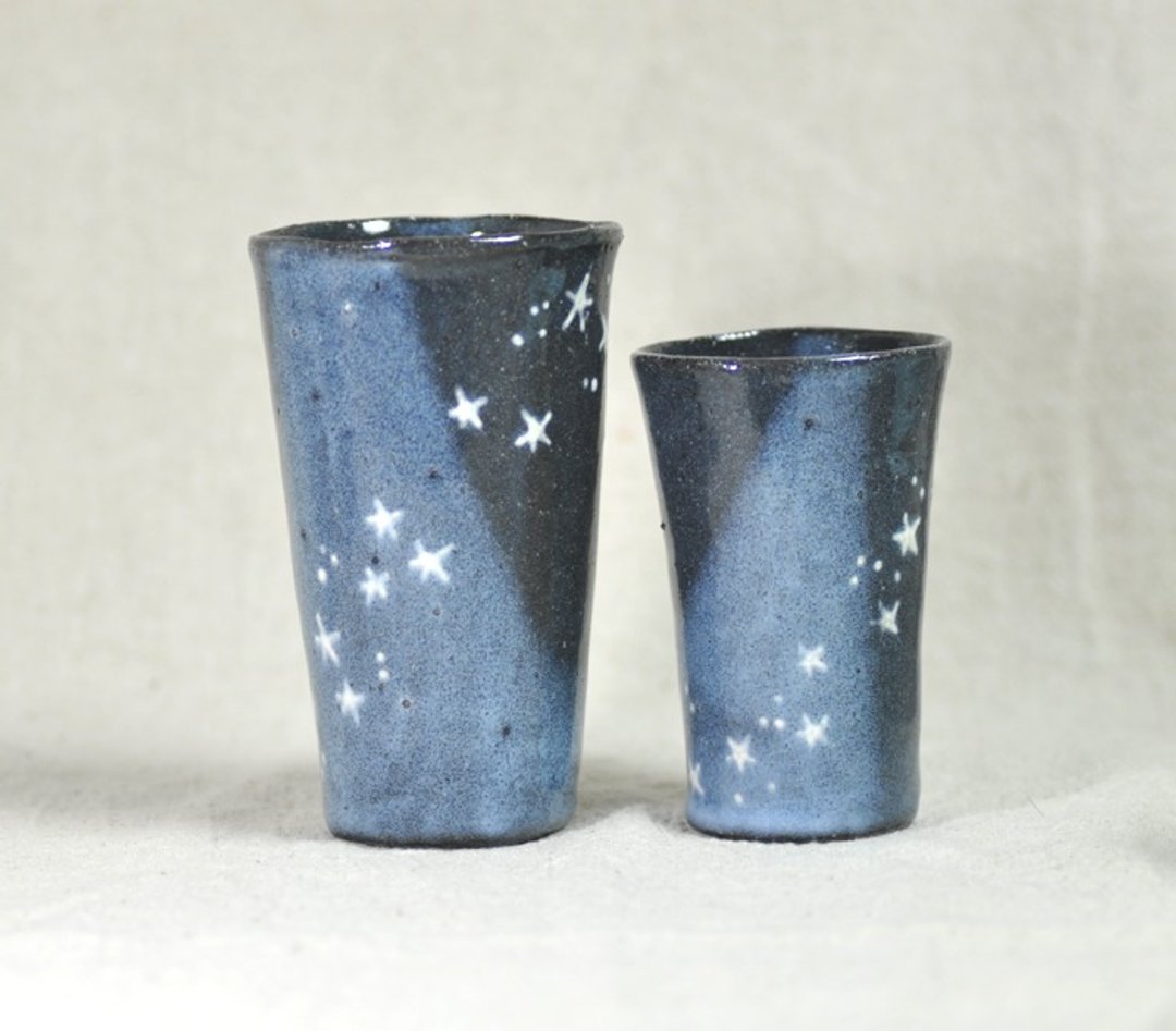 星星陶杯　手作陶杯系列 - 咖啡杯/马克杯 - 其他材质 蓝色