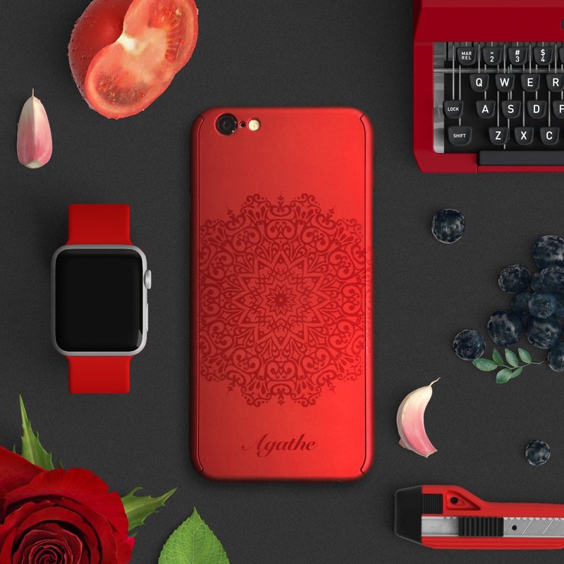 全方位保护 iPhone 手机套 红色保护壳 附钢化膜 指纹保护贴 - 手机壳/手机套 - 塑料 红色