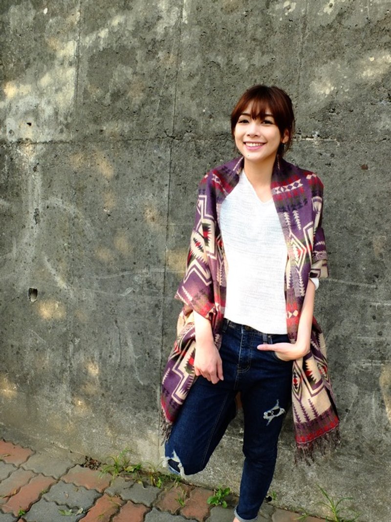 民族风披肩 围巾 十字图腾 紫红 - 围巾/披肩 - 聚酯纤维 紫色