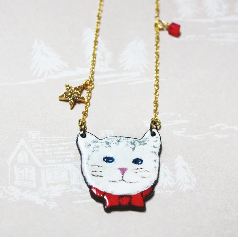 准备跨年的绅士猫----珐琅长链 - 项链 - 珐琅 红色