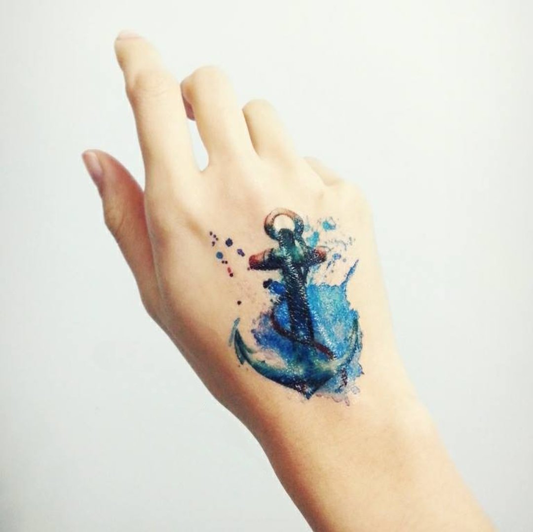 Anchor 纹身贴纸 (Anchor Tattoo Sticker) - 纹身贴 - 防水材质 蓝色