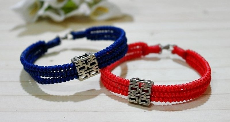 泰国蚕丝蜡线X银饰_双囍情侣(一对) //可以自选颜色// #婚礼祝福 - 手链/手环 - 蜡 蓝色