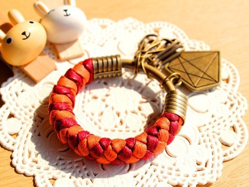 【BE款】纯手工编织腊绳铁环钥匙圈 - 其他 - 其他金属 橘色