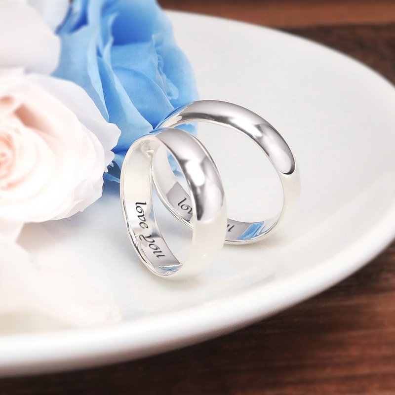 纯银可刻字 情侣对戒组 圆弧银戒 情侣戒指 定制化订制 - 对戒 - 纯银 银色