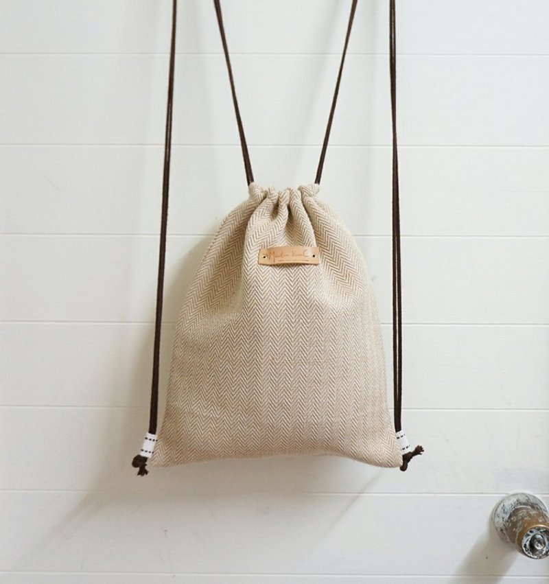 ☚ 带少少也可出门 _ 后背束口包 _ 编织好麻 ☛ - 侧背包/斜挎包 - 其他材质 咖啡色