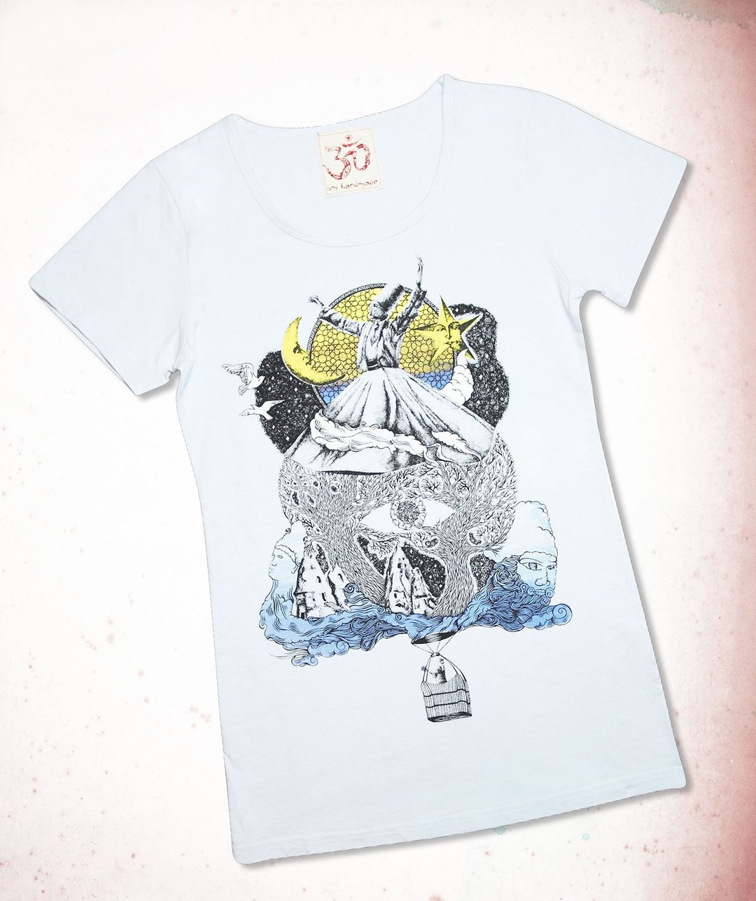 女装 T-shirt 手感夏日纯棉旅行T-乘着热气球去旅行!(夏日水蓝) - 女装 T 恤 - 棉 蓝色