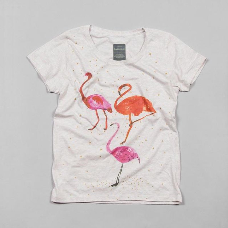 Tcollector flamingo animal illustrations T-shirt - 女装 T 恤 - 棉．麻 粉红色