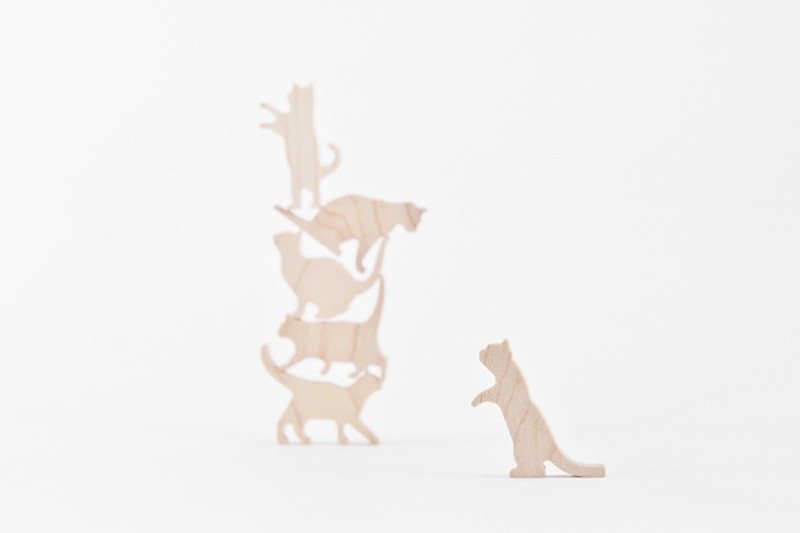 猫咪叠叠乐 / 枫木 / 粉蓝车线 - 摆饰 - 木头 白色