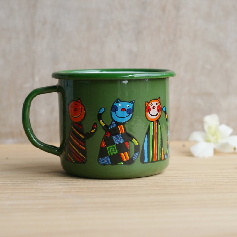 Smaltum布拉格 珐琅杯 几何喵咪_墨绿(350ml)〈FDN000052〉 - 咖啡杯/马克杯 - 珐琅 绿色