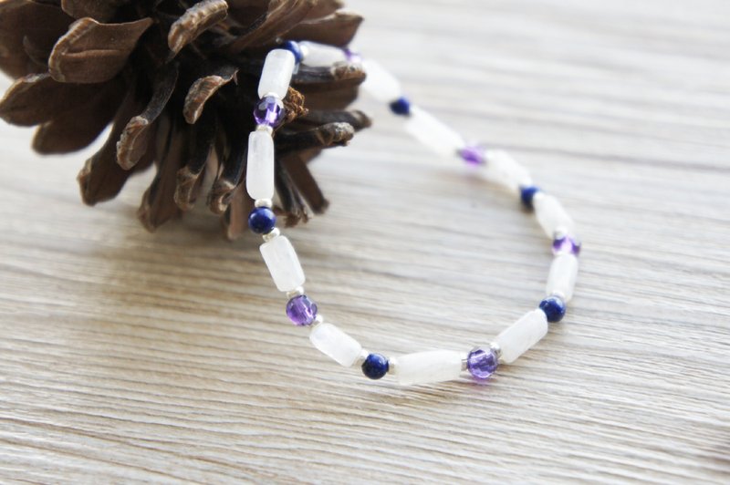 IF+｜长月光石天然紫水晶青金石定制化弹性手环 - 手链/手环 - 宝石 蓝色