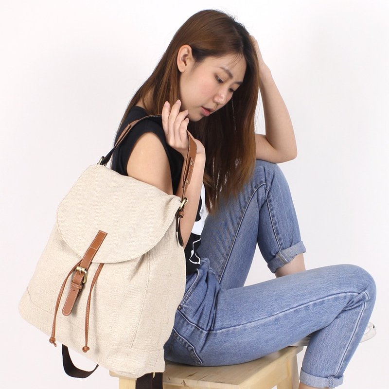 2路背包 - 自然 - 后背包/双肩包 - 棉．麻 白色