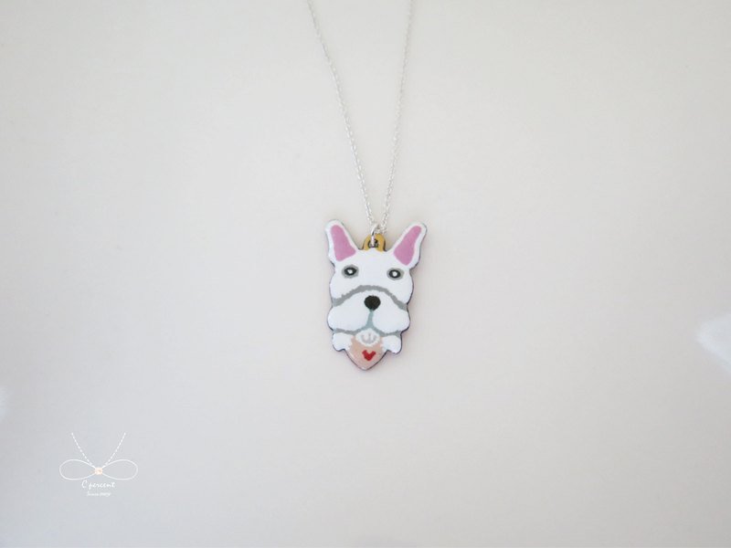 C%手工饰品----说爱斗牛犬 (法斗) 珐琅项链 情人节 - 项链 - 其他金属 白色
